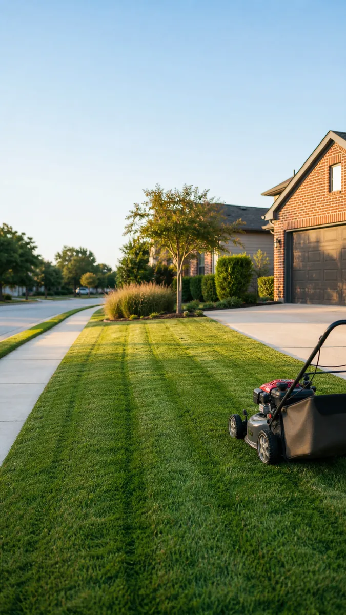 Freshly maintained neighborhood lawn